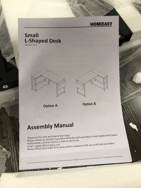 Photo 3 of Small L Shaped Computer Desk, Homieasy 47 Inch L-Shaped Corner Desk with Reversible Storage Shelves for Home Office Workstation, Modern Simple Style Writing Desk Table with Storage Bag(Black Oak)