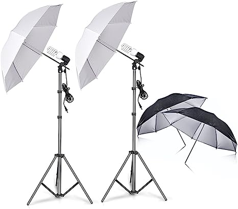 Photo 1 of SLOW DOLPHIN Photography Umbrella Lighting Kit,400W 5500K Daylight Photo Portrait Continuous Reflector Lights for Camera Video Studio Shooting White/Black Umbrella