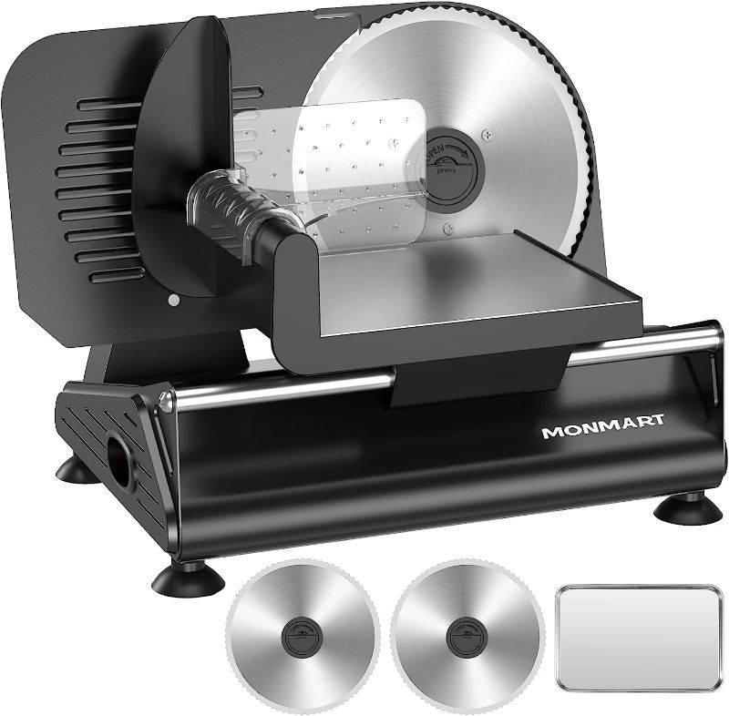 Photo 1 of 200W Meat Slicer with Two 7.5” Blades & One Stainless Steel Tray for Home Use, Electric Deli Food Slicer with “Upgrade” Big Thickness Knob (0-15mm) Cut Meat Cheese Bread, Easy to Clean
