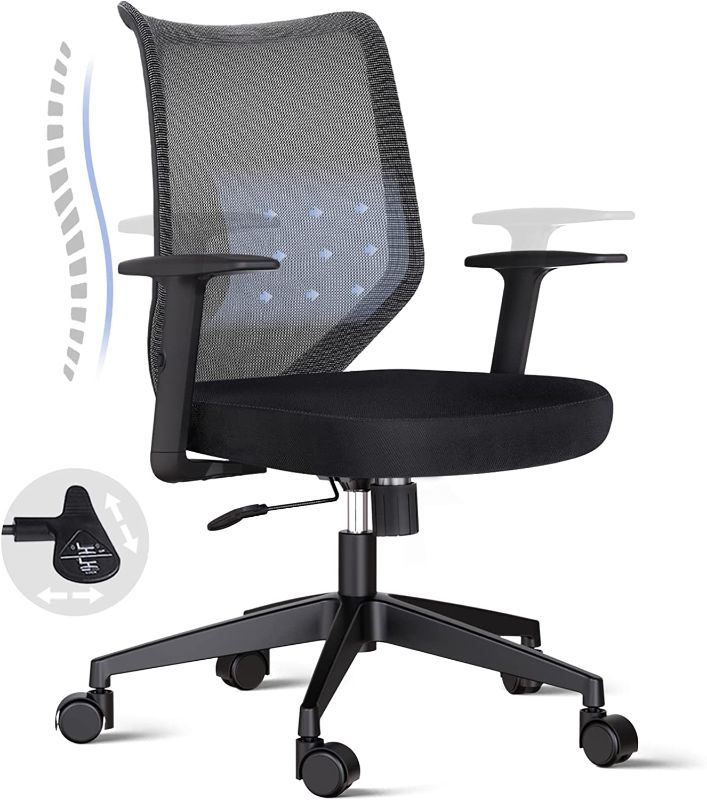 Photo 1 of ETasker Office Chair with Adjustable Arms Mid-Back Desk Chair Black