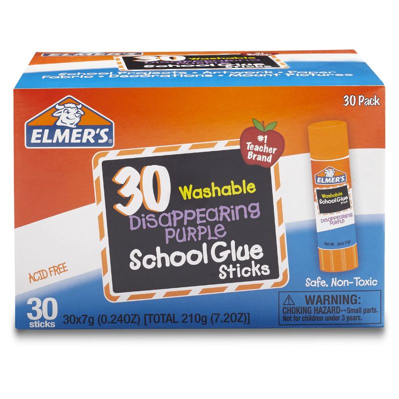 Photo 1 of (Pack of Two) Elmer's Disappearing Purple School Glue Sticks, Washable, 7 Grams, 30 Count 30 Count Standard Stick