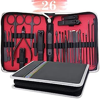 Photo 1 of 26 in 1 Manicure Set Professional Nail Clipper Set Stainless Steel Manicure Kit Nail Care Kit Pedicure Kit - Black (B09N92QM98)
