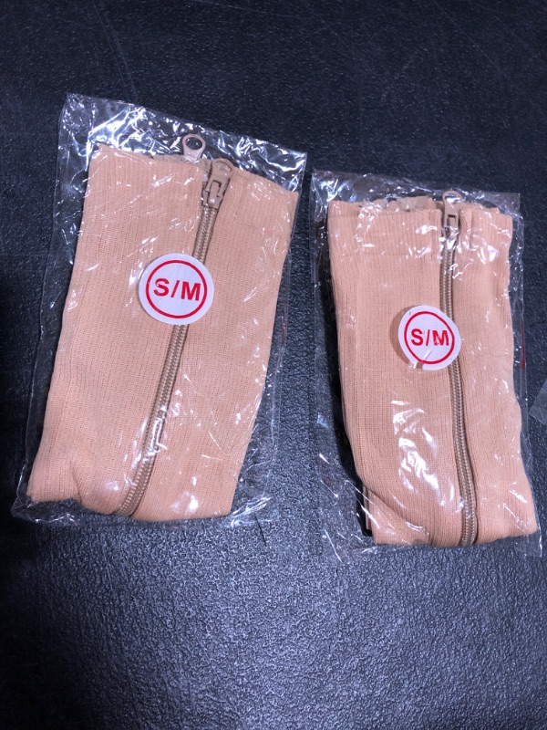 Photo 3 of 2 Pairs Compression Socks Toe Open Leg Support Stocking Knee High Socks with Zipper Small-Medium 01-nude