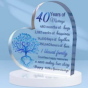Photo 1 of 40th Anniversary Wedding Gifts 40th Anniversary Decorations Gifts for Parents Her Wife Husband Marriage Keepsake Acrylic Heart Anniversary Decoration Gift for Couple Friends Women Man Wedding S