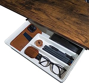 Photo 1 of Under Desk Storage Drawer with Removable Tray & Self-Adhesive Installation – White Under Desk Organizer Drawers – Office Storage – Vanity, Desk or Workbench – Office Organization and Storage