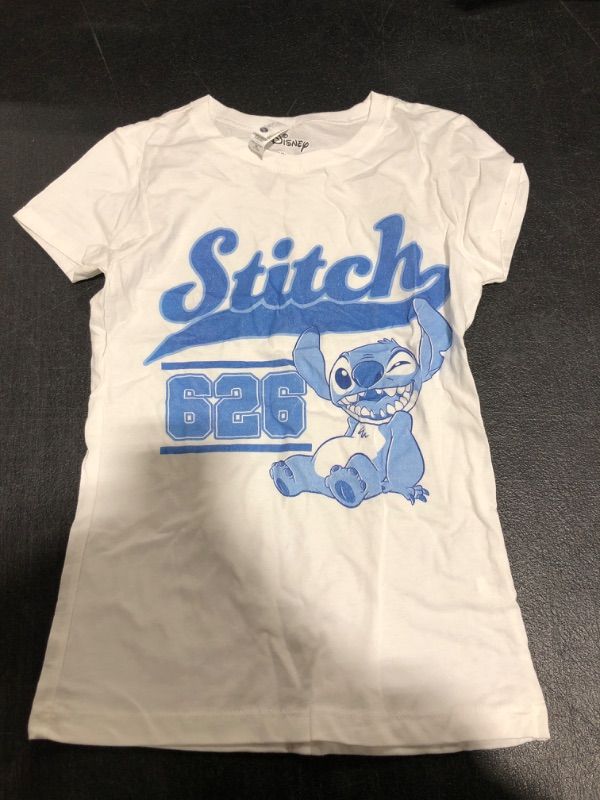 Photo 2 of Disney Lilo & Stitch Stitch Collegiate Girl's Solid Crew Tee SIZE M (7/8)