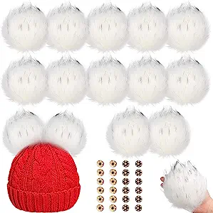 Photo 1 of 12 Pieces Large Fur pom poms for Hats Faux Fur pom Poms 6 Inch Soft Fluffy Hat Pom Poms with Snap Button for Hat Shoes Scarves Gloves Bag Charms DIY Accessories (White)