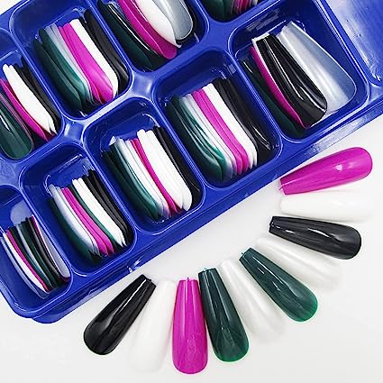 Photo 1 of 100pc Colored Long Coffin Press on Nails Full Cover Ballerina Shape Artificial False Fake Nails Acrylic Tips for Women Girls…