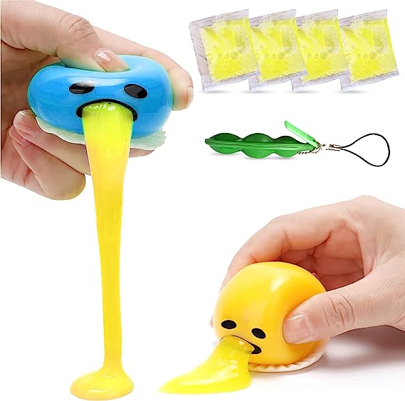 Photo 1 of Axonsense Puking Ball - Set of 2 Puking Egg Yolks, 1 Pea Fidget Toy, 2 Extra Goo Packets - Calming Sensory Squishy Fidget Toys for Stress Relief, Decompression - Gifts for Kids & Adults 