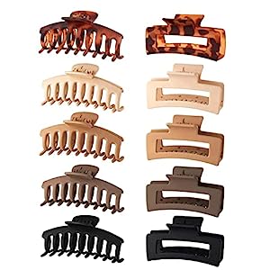 Photo 1 of 10Pack 4.3 Inch Large Hair Claw Clips for Women Thin and Thick Curly Hair , 5 Square Matte and 5 Matte Banana Clips,Strong Hold Nonslip Matte Hair Clips, Neutral Colors Fashion Hair Styling Accessories Christmas Gifts for Women Girls 