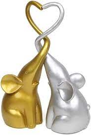 Photo 1 of 2 PCS LOVE ELEPHANTS STATUS SILVER AND GOLD