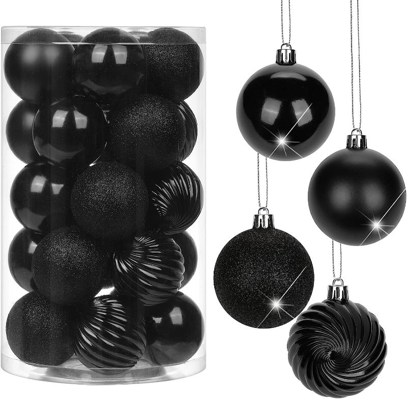 Photo 1 of 2.36" Black Christmas Balls Ornaments 25 Pcs Shatterproof Christmas Ornaments Set Halloween Balls Ornaments Black Ornaments for Christmas Tree Holiday Party 