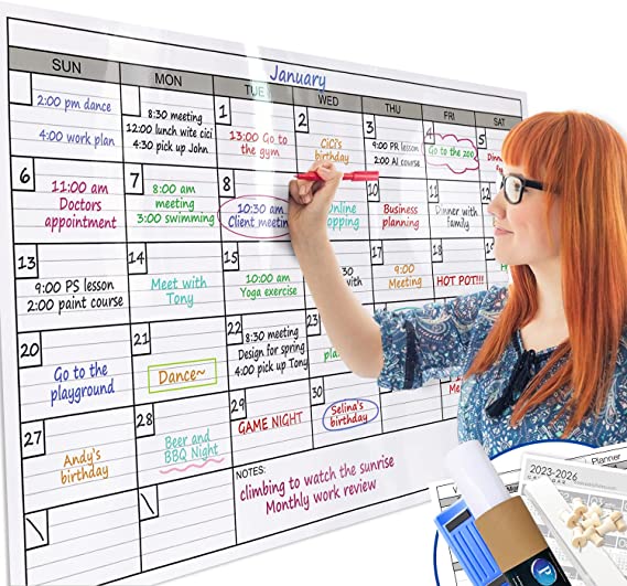 Photo 1 of Dry Erase Monthly Extra Large White board Calendar for Wall, 25" by 38", Jumbo Laminated Erasable One Month Whiteboard Calendar, Huge Oversized Blank 30-Day Poster with Lines and Squares
