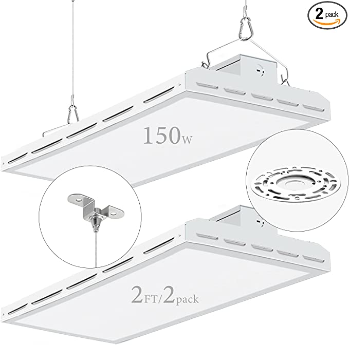 Photo 1 of 4 Pack LED High Bay Shop Light, 2FT 150W 21500LM 140LM/W [600W HPS Eqv.] 5000K Daylight Linear Hanging Light for Workshop Warehouse Garage