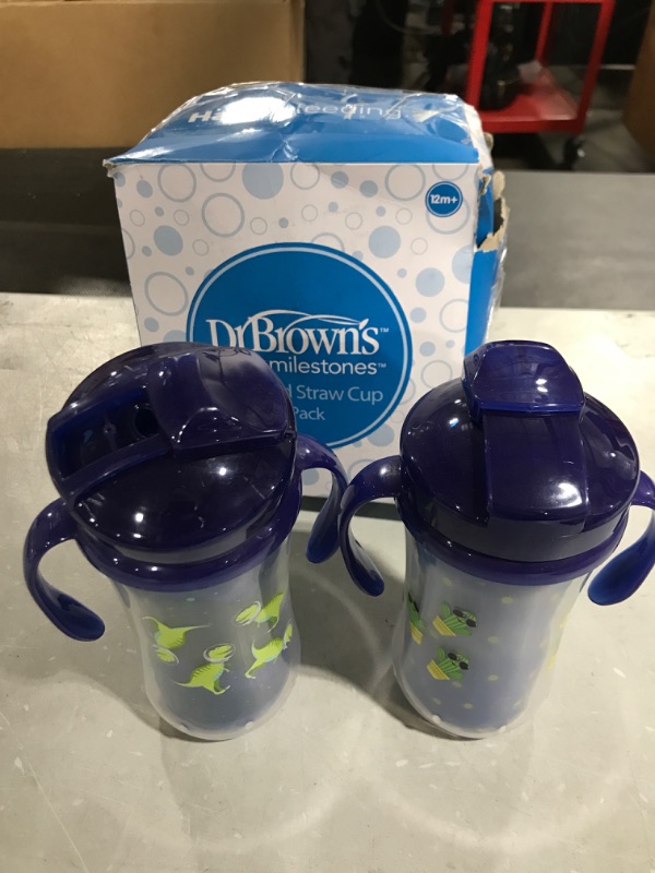 Photo 2 of Dr. Brown's Milestones Insulated Sippy Cup with Straw and Handles - Blue - 10oz - 2-Pack - 12m+
