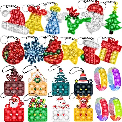 Photo 1 of 24 PCS Mini Pop Keychain Fidget Toys, Pop Bulk Fidget Keychain Toy for Kids, Pop Party Favors Keychain Wrap Pop Stress Reliever Anti-Anxiety for Kids Adults
