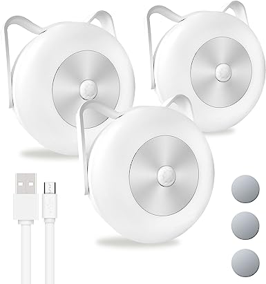 Photo 1 of Werfer Motion Sensor Night Lights Indoor, 3 Pcs Dimmable LED Night Lights with Hook, Battery Powered Stick on Anywhere Puck Lights with Rechargeable Back up Power for Kidsroom Hallway Kitchen Stair
