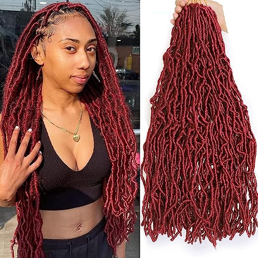 Photo 1 of 126 Strands Long Burgundy Faux Locs Crochet Hair 24 Inch Bug Color New Soft Locs Wavy Dreadlocks Braids 6 Packs Ginger Red Pre-Looped Crochet Hair for Black Women (24 Inch 6 packs Bug)
