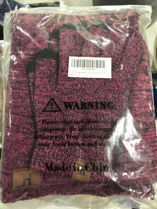 Photo 1 of 3 PCS Winter Beanie Hat Scarf Gloves Set, Knitted Hat Scarf Touch Screen Gloves for Men Women (Rose Red)
