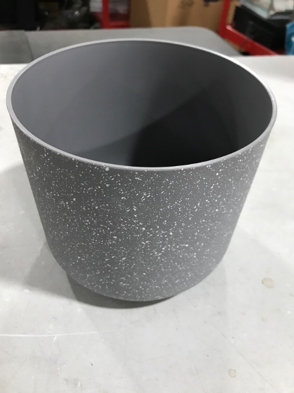 Photo 1 of 10 Inch Plastic Planter Pots for Plant Pot with Drainage Hole and Seamless Saucers, Speckled Gray Color
