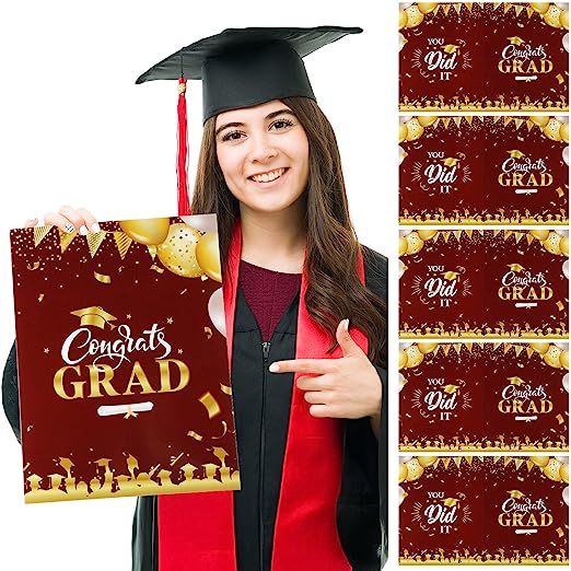 Photo 1 of 6 Pieces Graduation Large Signature Guest Book Congrats Grad You Did It, Congratulations Giant Greeting Card for Class of 2023 Student Graduation Party Supplies for High School College (Wine Red)
