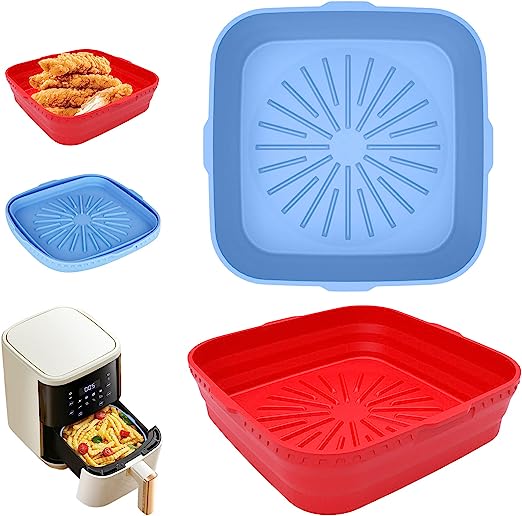 Photo 1 of 2-Pack Square Silicone Liners 8 inch Reusable Air Fryer Basket for 4 to 7 QT Air Fryer Inserts for Oven Microwave Accessories (Red+Blue)
