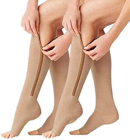 Photo 1 of  2 Pair Compression Socks Toe Open Leg Support Stocking Knee High Socks with Zipper