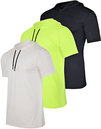 Photo 1 of 3 Pack: Mens Dry Fit Moisture Wicking Short Sleeve Active Athletic Hoodie Pullover Sweatshirt Workout Running Fitness Gym Sports Casual Tee Outdoor Su small
