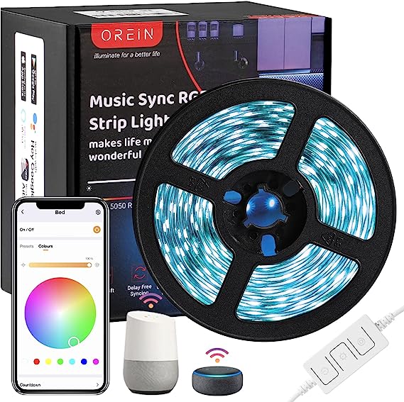 Photo 1 of OREiN Smart LED Strip Lights, 16.4ft Music Sync Led Lights for Bedroom, APP Control RGB LED Light Strip Work with Alexa and Google Assistant, Color Changing WiFi Strip Lights for Room/Home/Party/TV
