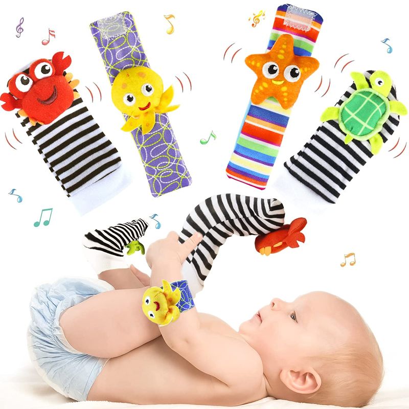 Photo 1 of CCEOO TOY Baby Rattle Socks and Wrist Rattles Set 0-12 Months, Soft Sensory Toys for Newborn and Infant Development and Stimulation, Baby Gifts for Boys and Girls 3 6 12 Months 