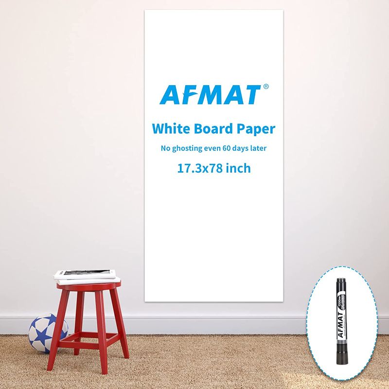 Photo 1 of AFMAT White Board Paper, White Board Stick on Wall, Dry Eraser Contact Paper, Whiteboard Wallpaper, 17.3" x 78"