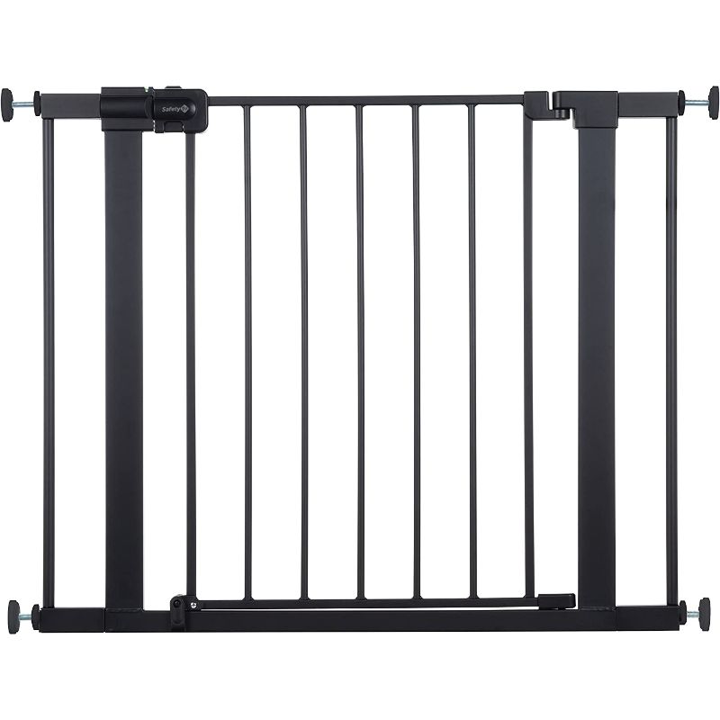 Photo 1 of 26-40 Inch Easy Install Extra Wide Pressure Mounted Metal Baby Gate, No Drilling, No Tools Required, with Wall Protectors and Extenders (Black)