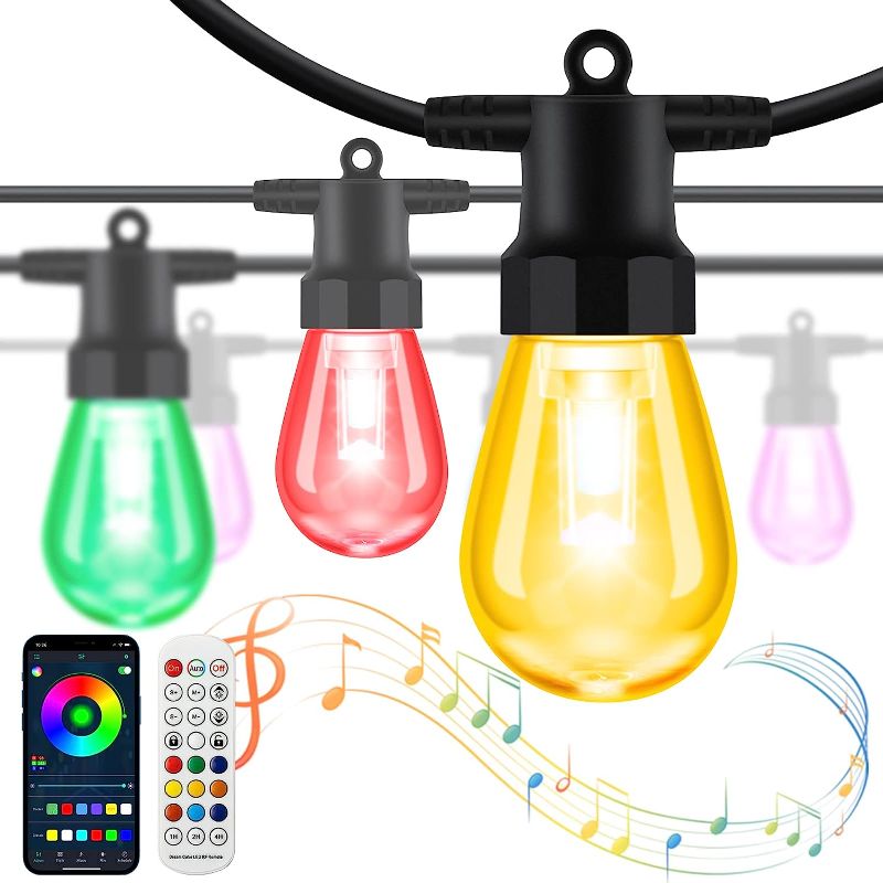 Photo 1 of 48ft Outdoor String Lights Change Colors, Come with 15 Dimmable LED Bulbs that Sync with Music, APP-Controlled Outdoor Patio Lights are IP65 Waterproof, Perfect for Porch, Party, and Outside Use
