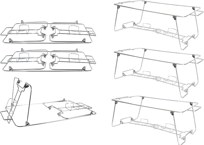 Photo 1 of 8 Pack Buffet Wire Rack Folding Chafing Stand Chrome Frame Serving Trays Food Warmer