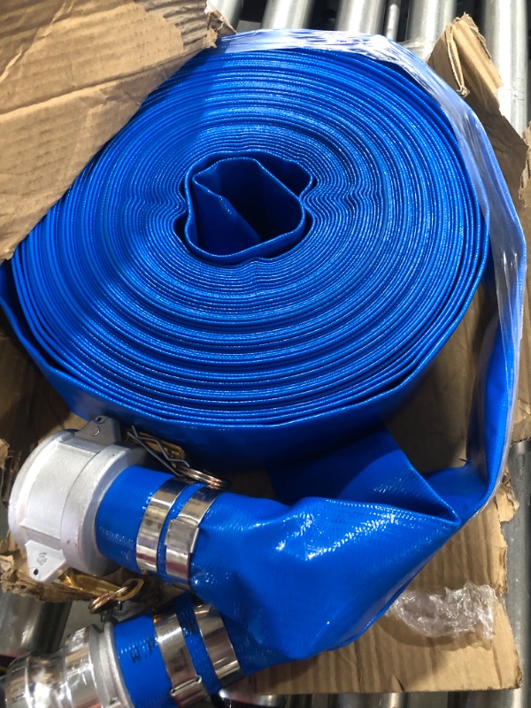 Photo 2 of 2" x 100' Blue PVC Backwash Hose for Swimming Pools, Heavy Duty Discharge Hose Reinforced Pool Drain Hose with Aluminum Camlock C and E Fittings PVC-Aluminum 2 in x 100 ft