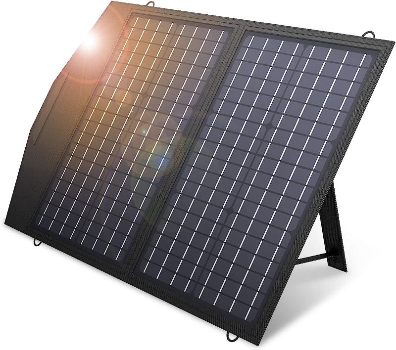 Photo 1 of ALLPOWERS SP020 60W Foldable Solar Panel Charger, Monocrystalline Portable Solar Panel with 18V DC, USB, Parallel Ports for Jackery/Rockpals/BLUETTI Power Station Laptops Phones 12V Battery
