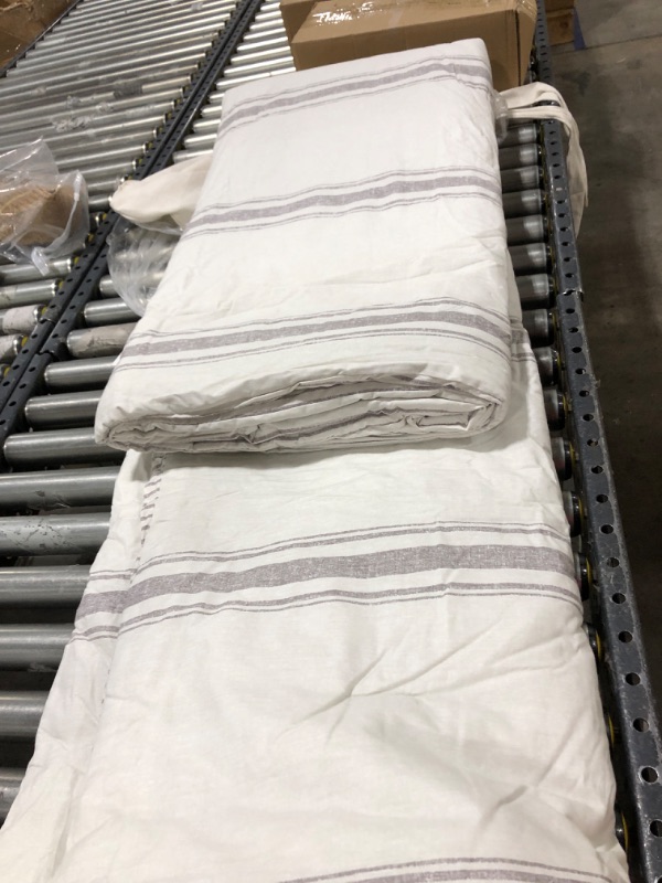 Photo 3 of 3pc King Farmhouse Stripe Reversible Cotton Comforter &#38; Sham Set Gray - Lush decor comforter 104x 92in pillow cases 20x36in