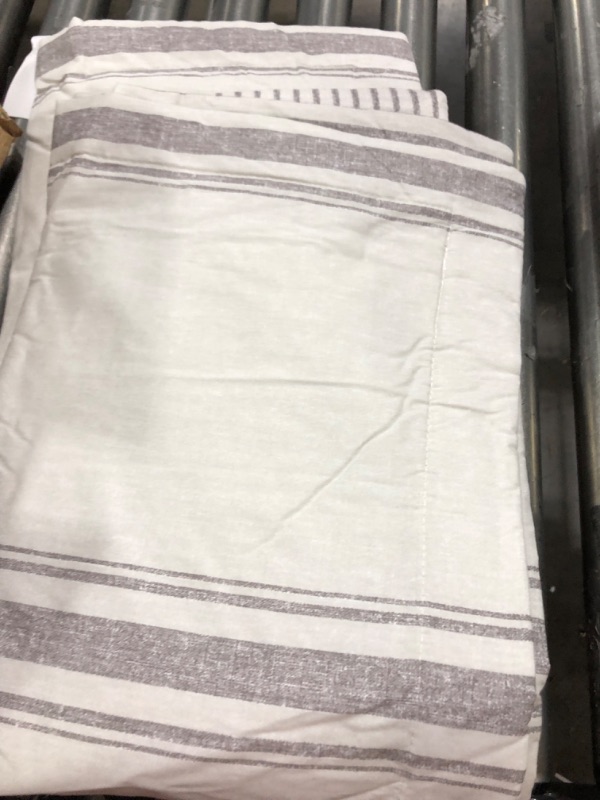 Photo 2 of 3pc King Farmhouse Stripe Reversible Cotton Comforter &#38; Sham Set Gray - Lush decor comforter 104x 92in pillow cases 20x36in