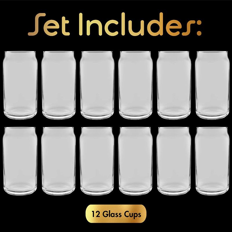 Photo 1 of 16 oz Can Shaped Glass Cups, Set of 12 Beer Can Glasses, Aesthetic Soda Can Cup Clear Glass Tumbler Beer Glasses, Cute Cups Tall Cocktail Drinkware, Cool Drinking Glasses for Kitchen, Modern Glassware
