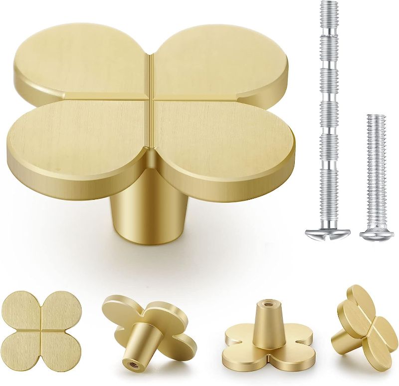 Photo 1 of 20 Pcs Clover Knobs Gold Knobs for Dresser Four Leaf Cabinet Drawer Pulls Decorative Knobs Cabinet and Furniture Knobs Single Hole Clover Handle with 40 Pcs Screws for Kitchen Bathroom Wardrobe Door
