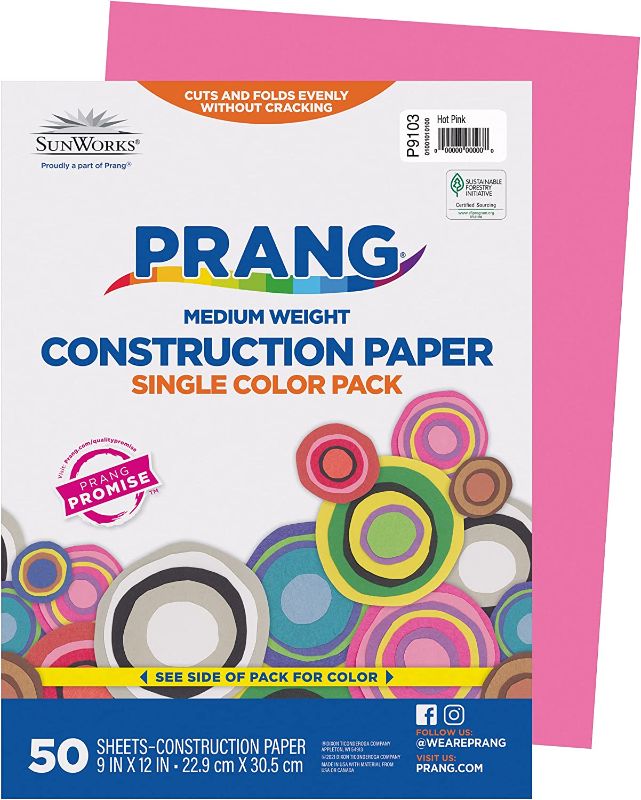 Photo 1 of BUNDLE OF 3, SunWorks Construction Paper, Hot Pink, 9" x 12", 50 Sheets 