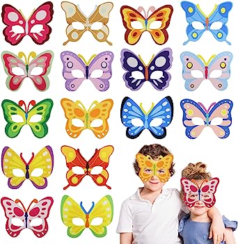 Photo 1 of 16 Pieces Butterfly Felt Masks Party Favor for Kids, Butterfly Theme Cosplay Masks Party Supplies, Felt Costume Masks for Butterfly Birthday Party Decorations Supplies for Boys And Girls Dress Up Masks 