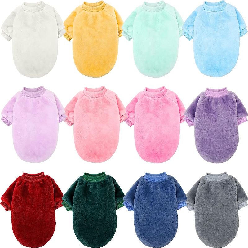 Photo 1 of 12 Pieces Dog Sweatshirt Flannel Dog Sweater Winter Pet Clothes Soft Pullover Puppy Coat Jacket for Small to Medium Dog Cat Girl Boy, 12 Colors (X-Small)