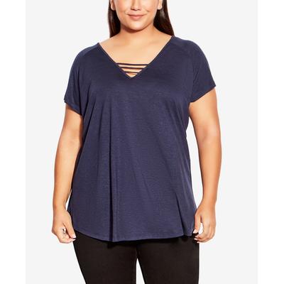 Photo 1 of 
Plus Size 3 Bar V-neck Top - Navy   size l
