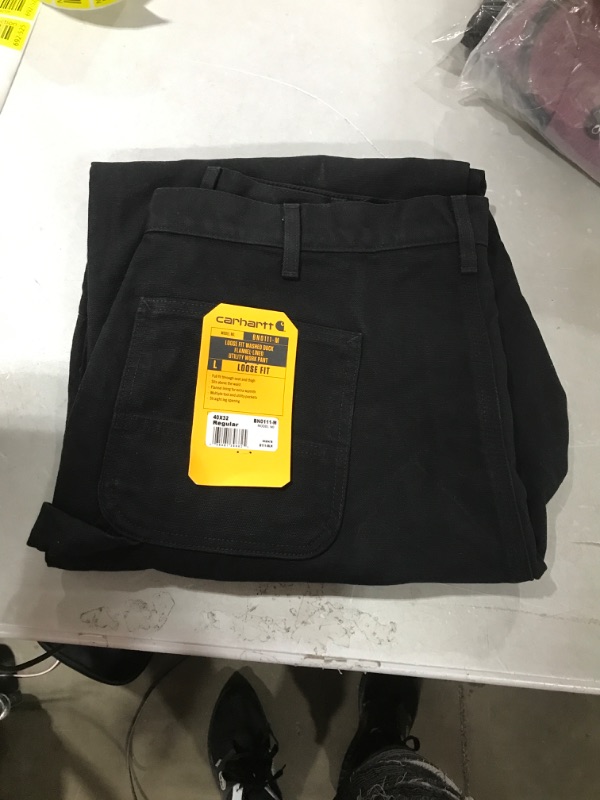 Photo 2 of Carhartt Men's Loose Fit Washed Duck Flannel-Lined Utility Work Pant 40W x 32L Black