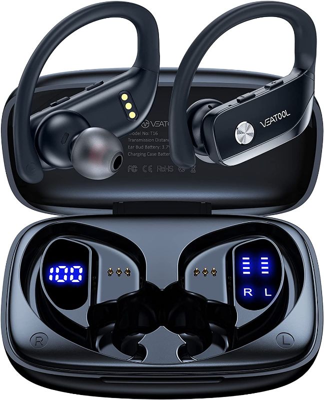 Photo 1 of VEATOOL Wireless Earbuds Bluetooth Headphones 48hrs Playtime Sport Earphones With LED Display TWS Stereo Deep Bass Ear Buds With Earhooks Waterproof In-Ear Built-In Mic Headset For Running Workout