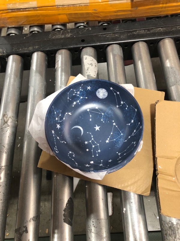Photo 2 of 12 Piece Melamine Dinnerware Sets for 4 - Starry Pattern Camping Dishes Set for Indoor and Outdoor Use, Dishwasher Safe Plates and Bowls Sets, Dark Blue Service for 4 Constellation