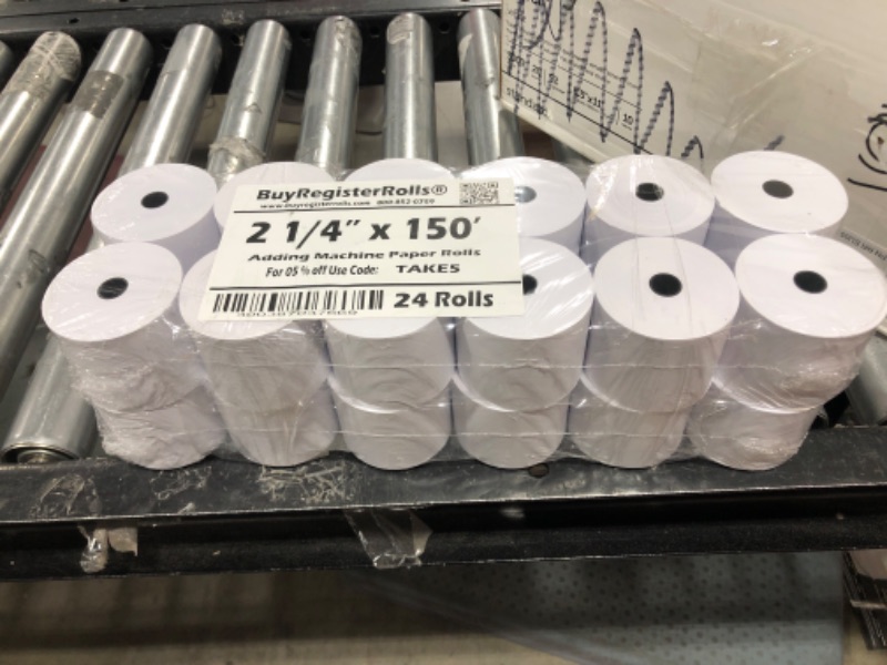 Photo 1 of Adding Machine Rolls, 2-1/4"x150', White Adding Machine/Calculator Roll 10 Key Tape Paper roll, 24 Rolls total 