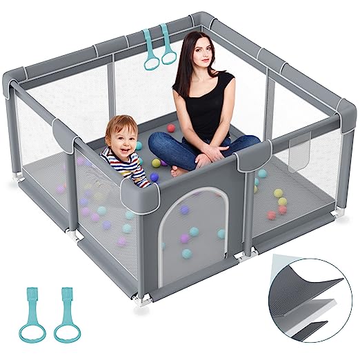 Photo 1 of Baby Playpen, Kids Large Baby Playard, Playpen for Babies and Toddlers with Gate Indoor & Outdoor Kids Activity Center, Sturdy Safety Play Yard with Breathable Mesh, Kid's Fence for Infants (Dark Grey)