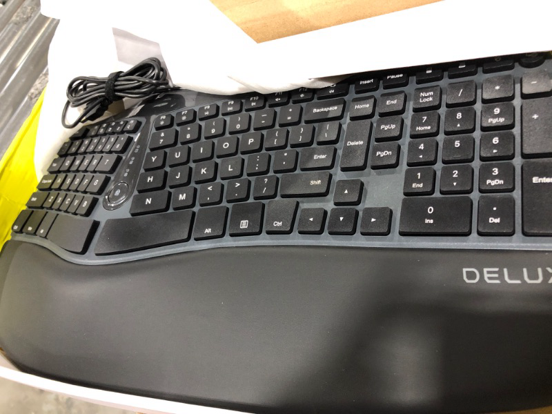 Photo 2 of DeLUX Wireless Ergonomic Keyboard with Cushioned Palm Rest Against Carpal Tunnel, [Standard Ergo] Keyboard Series, Ergo Split, Multi-Device Connection, Compatible with Windows, Mac OS (GM901D-Black)
